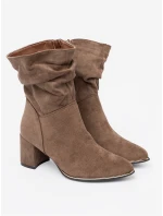Módní dámské Ciemnobeżowy  kotníčkové boty na širokém podpatku