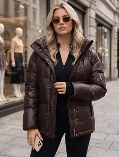 Dámská zimní prošívaná bunda s kapucí, hnědá, FashionStreet TY5965