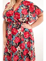 Dámské šaty Plus Size s květinovým vzorem a vázáním černá
