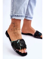 Dámské pantofle s módními ozdobami S.Barski KV-576-4 Černá Dámské pantofle s módními ozdobami S.Barski KV-576-4 Černá