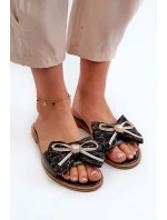 Ploché Dámské Kožené Žabky S Mašlí Laura Messi 2791 Černé