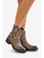 Zazoo 60480 Kožené Boty Na Nízkém Podpatku Zateplené Hnědošedé