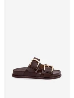 Dámské ekologické kožené pantofle se zlatými sponami Čokoládové Tervessa