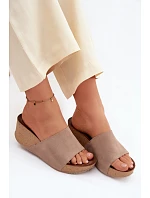 Zazoo 40311 semišové dámské pantofle na korkové platformě tmavě béžové