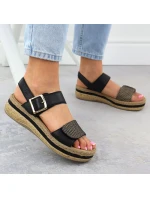 Dámské kožené sandály na podpatku se suchým zipem černé Rieker V0951