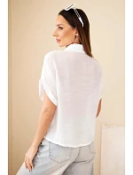 Dámská košile z viskózy s krátkým rukávem a kapsami ecru