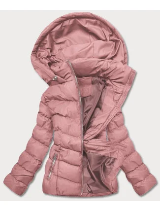 Růžová krátká dámská péřová zimní bunda (5M726-46)