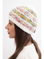 Dámská zimní čepice s barevným vláknem a elastickým stahováním K352 bílá+zelená+růžová neon