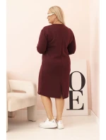 Dámská Plus Size šaty máslová s výstřihem do V a rukávem bordó