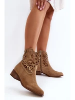 Zazoo 3404 Průhledné boty kovbojky na nízkém podpatku semišové světle béžové