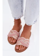 Zdobené dámské ploché nazouváky růžové Dovima