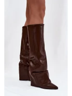 Dámské kotníkové boty Elivira se zahnutou manžetou na sloupku – čokoládové