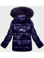 Tmavě modrá lakovaná dámská prošívaná bunda (7697) Tmavě modrá lakovaná dámská prošívaná bunda (7697)