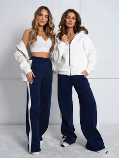 Bílo-tmavě modrý hrubší dámský bavlněný komplet s rozepínací mikinou (503)