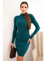 Dámská viskózová pruhovaná šaty s dlouhým rukávem a stojáčkem mořská