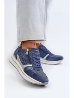 Dámské tenisky na platformě s ažurovým vzorem a flitrem INBLU IN000372 Modré