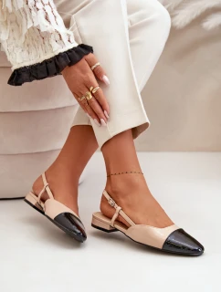 Lakované baleríny na nízkém podpatku s otevřenou patou béžové Kairael