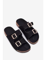 Dámské Pantofle Se Zlatými Sponami A Prošíváním Černé Lunera