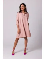 B257 Rozšířené košilové šaty - růžové B257 Rozšířené košilové šaty - růžové