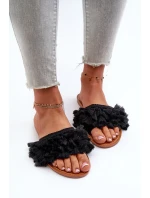 Dámské ploché pantofle s třásněmi, černá Rialle Dámské ploché pantofle s třásněmi, černá Rialle