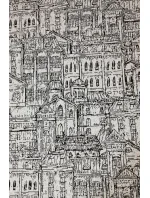 Teplý dámský přehoz s kapucí, kapsami a vzorem "město" model 6376504