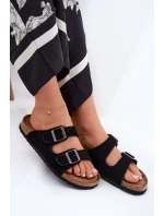 Dámské semišové pantofle s přezkami Big Star – černé