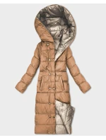 Béžovo-hnědá oboustranná zimní bunda v délce ke kolenům Minority (P3-6017-62+301)