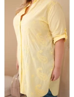 Dámská suknička Plus Size s vyšíváním a ohrnutým rukávem žlutá