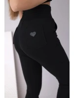 Dámské teplákové kalhoty s vysokým pasem a šňůrkou černé