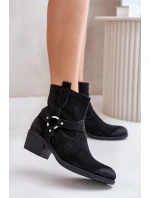 Semišové zateplené boty na podpatku černé Zazoo 60477