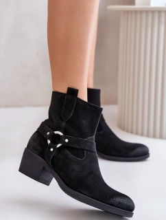 Semišové zateplené boty na podpatku černé Zazoo 60477