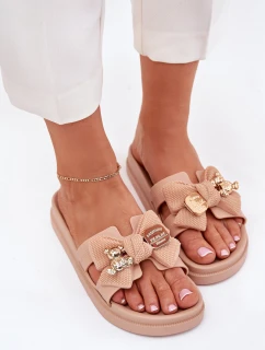 Dámské Pantofle S Mašlí A Zlatou Broží Černé Lynara