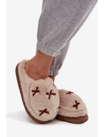 Kožešinové dámské pantofle s mašličkami béžové Saviera