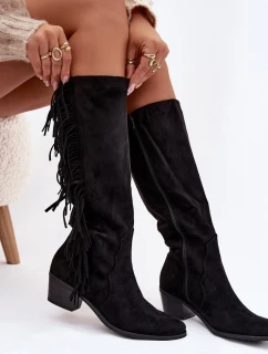 Kovbojské kozačky Firlina – černé, zateplené s třásněmi