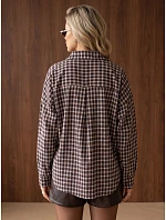 Dámská bavlněná košile s hnědým kostkovaným vzorem FashionStreet DY0504 Dámská bavlněná košile s hnědým kostkovaným vzorem FashionStreet DY0504