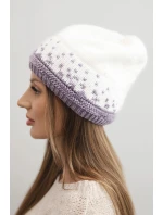Dámská zimní čepice z vlny s geometrickým vzorem K477 bílá + fialová