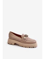 Dámské kožené mokasíny s ozdobou Laura Messi 2780 tmavě béžové