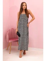 Dámské šaty na ramínka s geometrickým vzorem černý Dámské šaty na ramínka s geometrickým vzorem černý