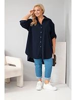 Dámská košile Plus Size z viskózy manšestrová s odepínacími rukávy modrá Dámská košile Plus Size z viskózy manšestrová s odepínacími rukávy modrá