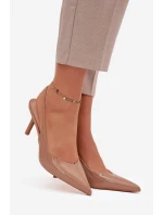 Lakované lodičky na jehlovém podpatku tmavě béžové Phelia