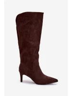 Dámské kozačky na jehlovém podpatku zateplené – čokoládové Arelisse