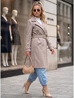 Elegantní dámský kabát s výstřihem a páskem, béžový, FashionStreet NY0787 Elegantní dámský kabát s výstřihem a páskem, béžový, FashionStreet NY0787