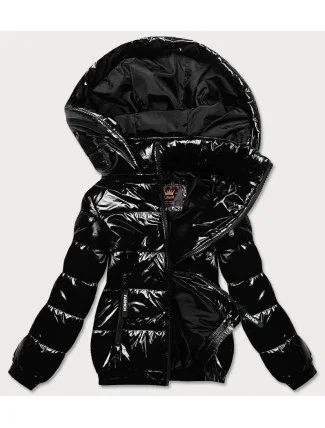 Lesklá černá dámská bunda se stahovacím lemem (LD7250BIG) Lesklá černá dámská bunda se stahovacím lemem (LD7250BIG)