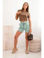 Dámské šortky s mašlí a volánky tmavě mátová Dámské šortky s mašlí a volánky tmavě mátová
