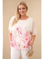 Dámská halenka Plus Size s květinovým potiskem a volným rukávem růžová Dámská halenka Plus Size s květinovým potiskem a volným rukávem růžová