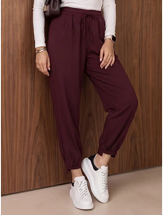 Dámské jogger kalhoty s gumou v pase, bordové, FashionStreet UY3153 Dámské jogger kalhoty s gumou v pase, bordové, FashionStreet UY3153