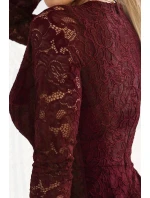 170-14 Krajkové šaty s dlouhými rukávy a výstřihem - DARK maroon 170-14 Krajkové šaty s dlouhými rukávy a výstřihem - DARK maroon