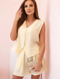 Dámská viskózová souprava – vesta na knoflíky a šortky Žlutá melanž