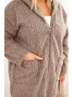 Dámský kabát Plus Size z viskózy na zip s kapucí fango