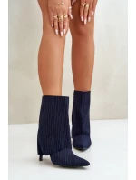 Dámské boty s pruhy na jehlách s ohrnutým svrškem a špičatými špičkami tmavě modré Naritua